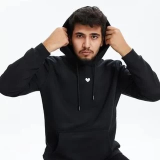 Beyaz Kalpli Siyah TOG Basic Hoodie Erkek