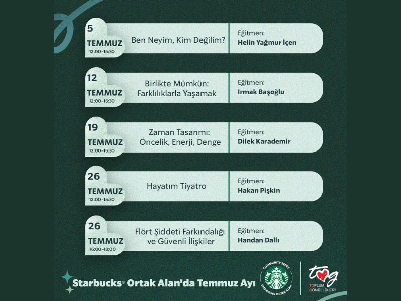 STARBUCKS ORTAK ALAN: TEMMUZ AYI ETKİNLİK TAKVİMİ BELLİ OLDU!